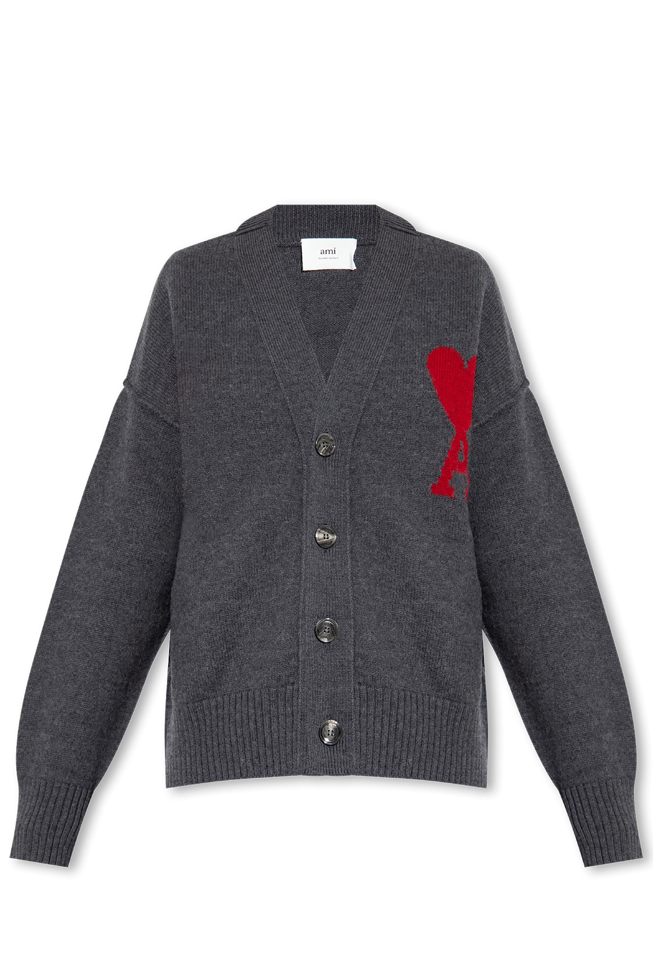 Grey Cardigan with logo Ami Alexandre Mattiussi - GenesinlifeShops